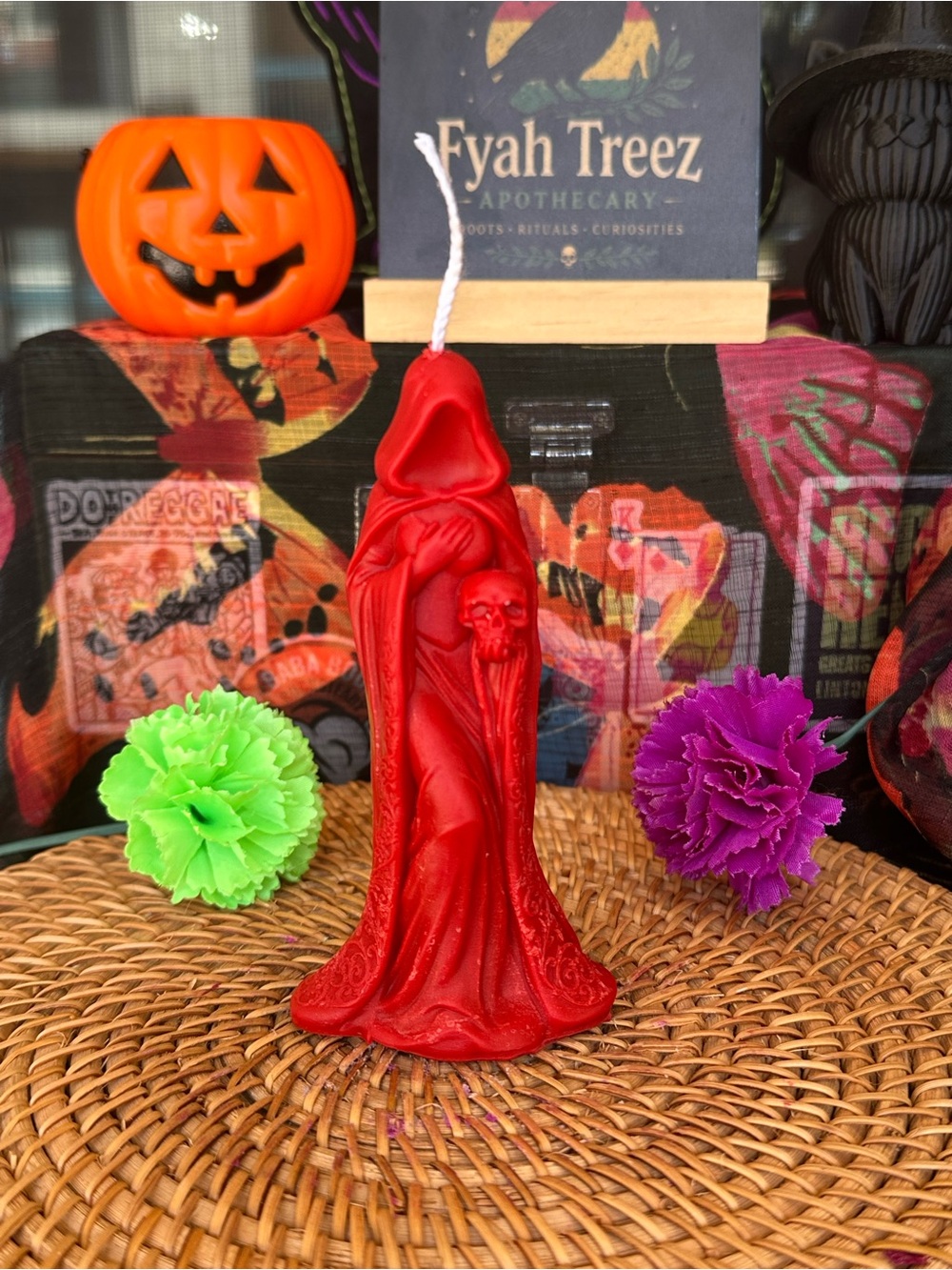 Hooded Skull Candle – Red Gothic Reaper Figure